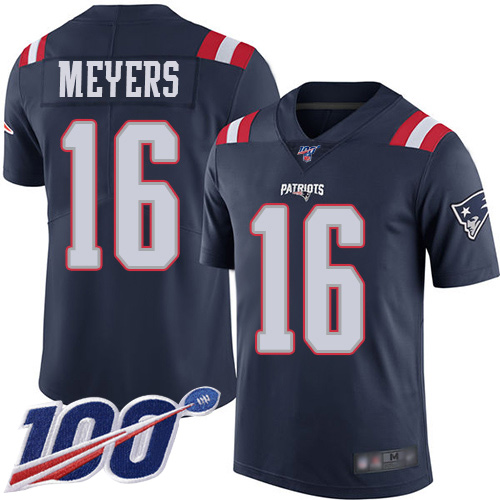 New England Patriots Football #16 100th Season Rush Limited Navy Blue Men Jakobi Meyers NFL Jersey->new england patriots->NFL Jersey